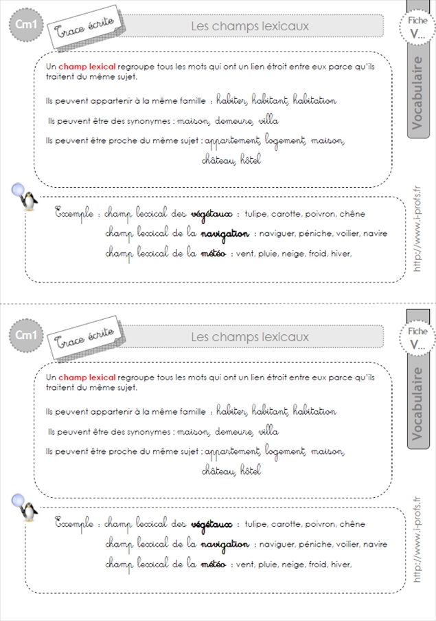 Lecon Vocabulaire Cm1 Les Champs Lexicaux