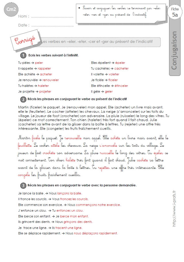 cm2: CONJUGAISON-fiches i-profs