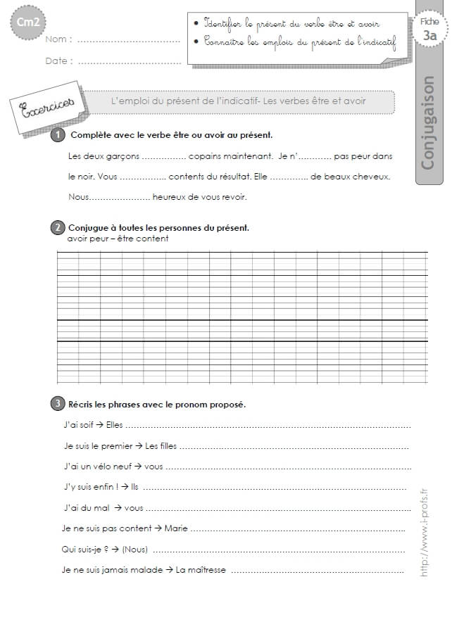 Ce2 Present Des Verbes Etre Et Avoir Evaluation Verbe Etre Et Avoir Images