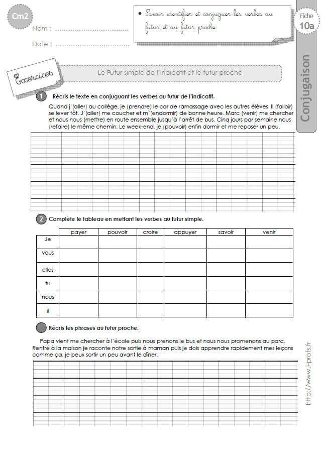 CM2:EXERCICES CONJUGAISON corrigés Futur simple et futur ...