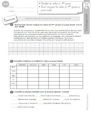 Cm2 Exercices Conjugaison Corriges Le Passe Simple Des Verbes Du 3eme Groupe