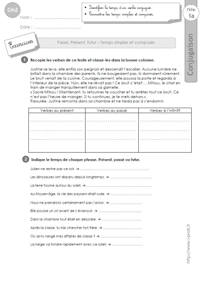 Cm2 Exercices Conjugaison Corriges Passe Present Futur Temps Simples Et Composes