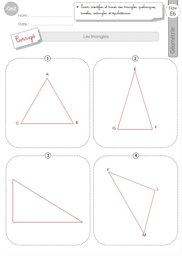 cm2: Evaluation les TRIANGLES isoceles, equilateral, rectangle