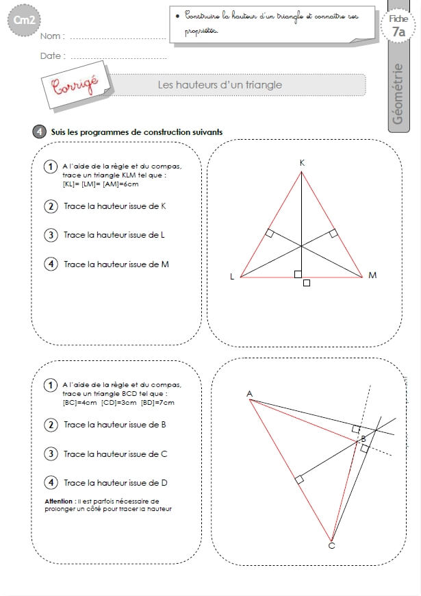 cm2: Exercices HAUTEUR DU TRIANGLE