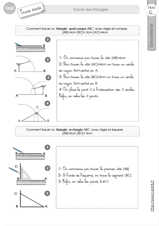 Construction de triangles avec Compas / Rapporteur / Règle