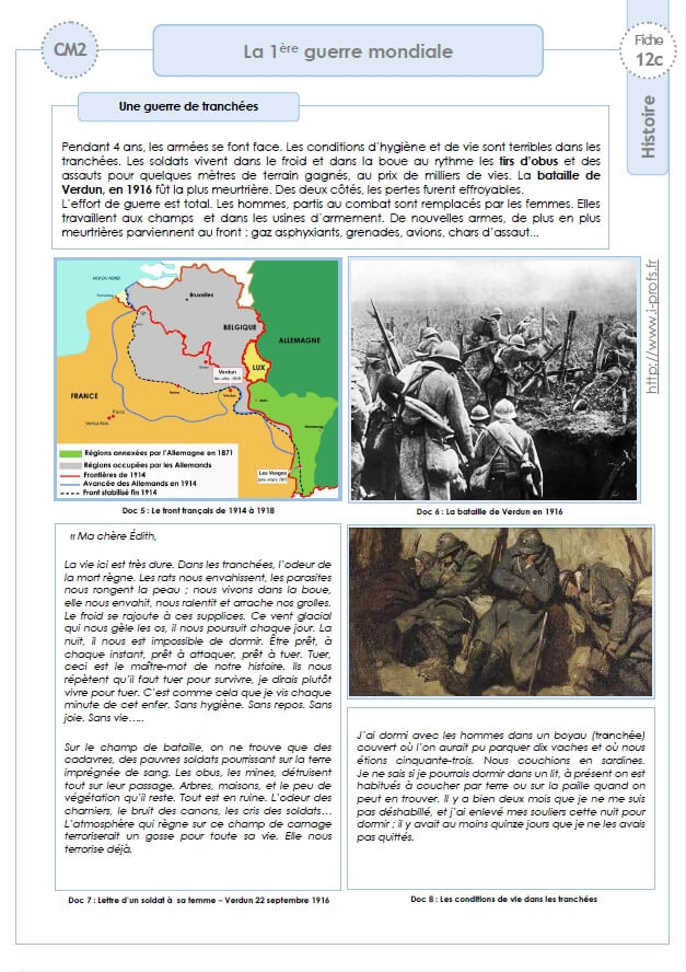 évaluation 1ère Guerre Mondiale Cm2 Pdf cm2: HISTOIRE- 1914-1918 La 1ère guerre mondiale Trace écrite