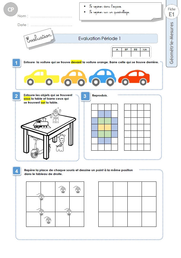 Cp Evaluation Periode 1 En Geometrie Mesures Et Grandeurs 4 Fiches D Evaluations Corrigees