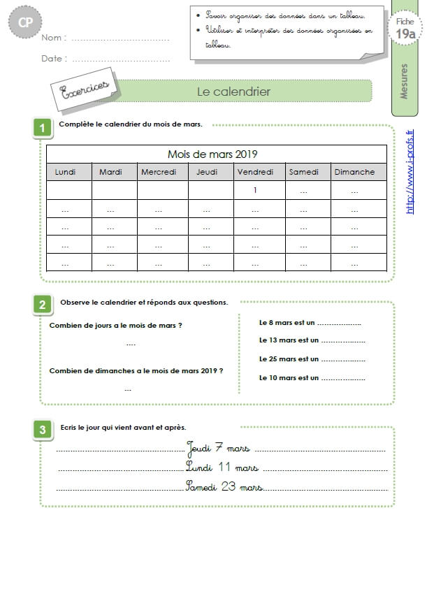 Cpexercices Le Calendrier En Geometrie Mesures Et Grandeurs 86 Fiches