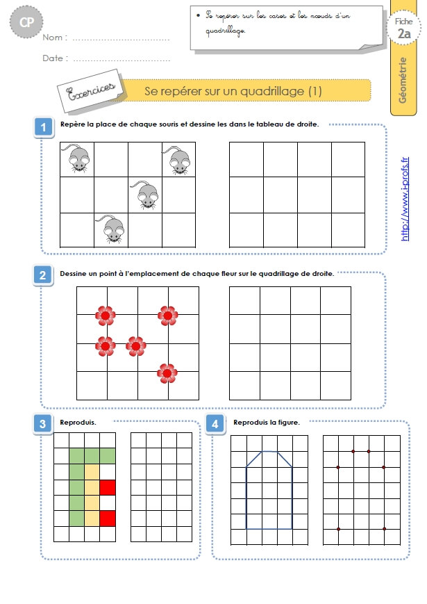 Cp Exercices Se Reperer Sur Un Quadrillage 1ere Periode En Geometrie Mesures Et Grandeurs 86 Fiches D Exercices Et D Evaluations En Geometrie Mesures