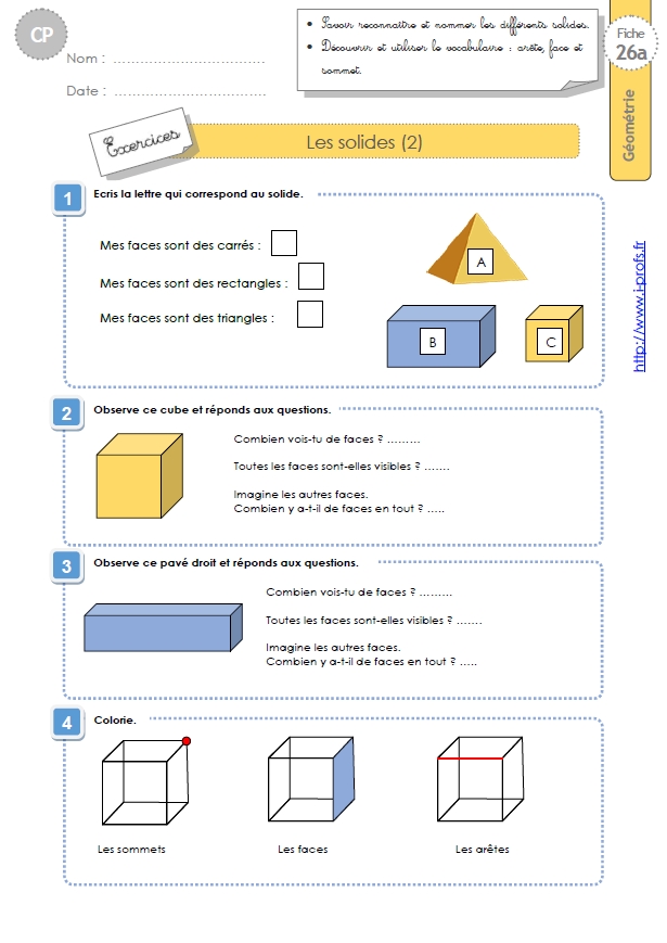 Fiche Exercices Solides CE1 EXERCICES Les Solides En CE1 Cycle 2 IHLO