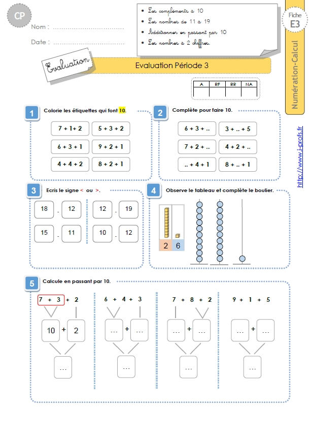 Cp Numeration Calcul Evaluation Periode 3