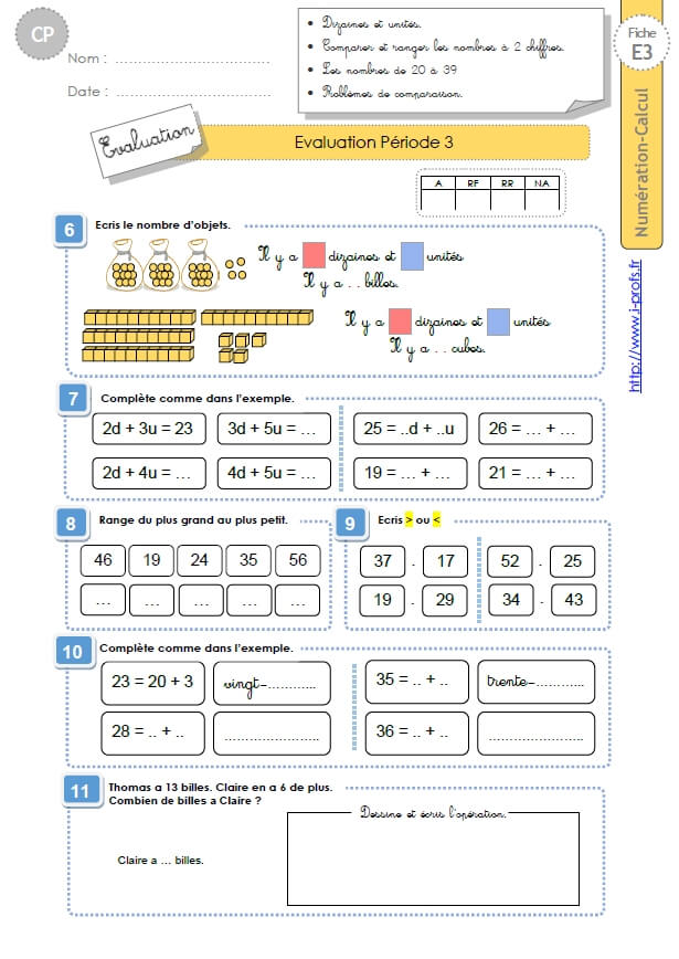 Cp Numeration Calcul Evaluation Periode 3