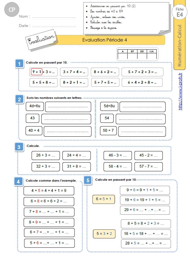 Cp Numeration Calcul Evaluation Periode 4