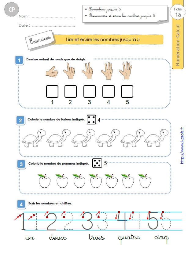 Cpnumeration Calcullire Et écrire Les Nombres Jusquà 5