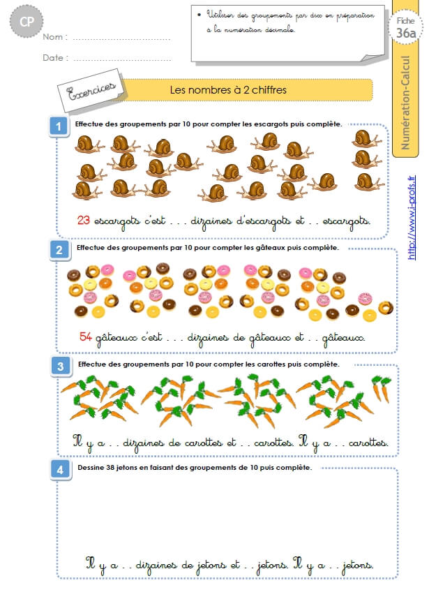 Cp Numeration Calcul Les Nombres A 2 Chiffres