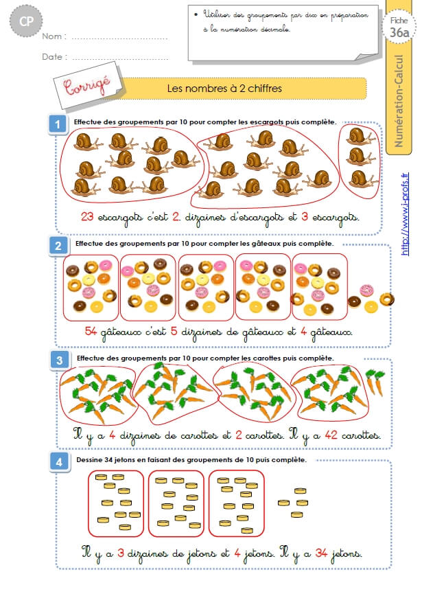 Cp Numeration Calcul Les Nombres A 2 Chiffres