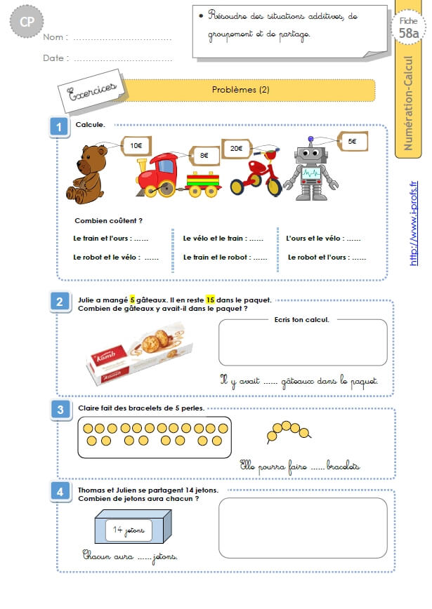 Cp Numeration Calcul Problemes Additifs Soustractifs Et De Comparaison