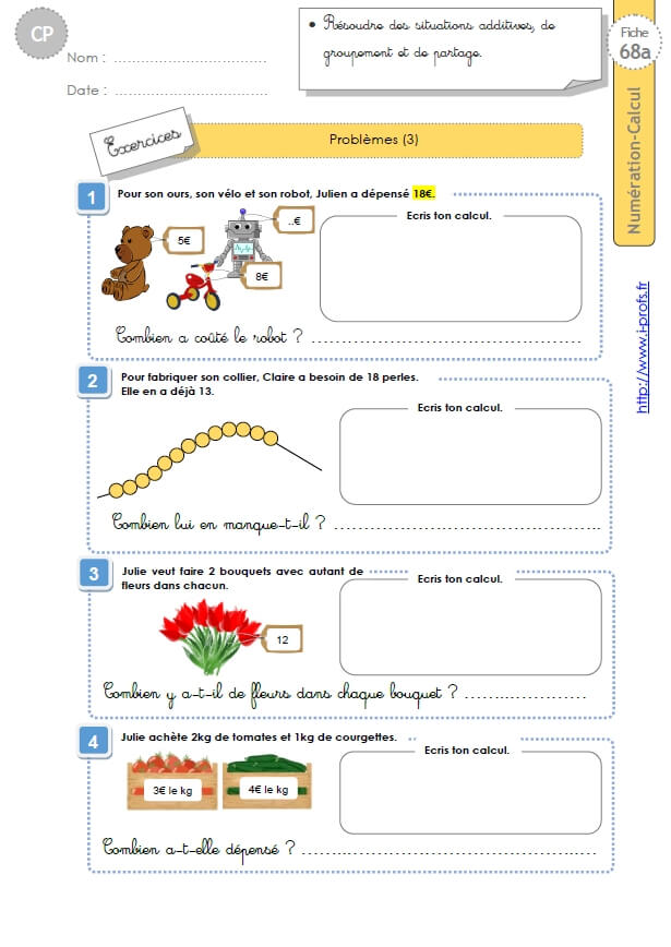 Cp Numeration Calcul Problemes Additifs Soustractifs De Groupement Et De Comparaison