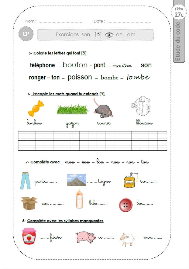 Cp Le Son On Au Cp 240 Fiches D Exercices Corriges