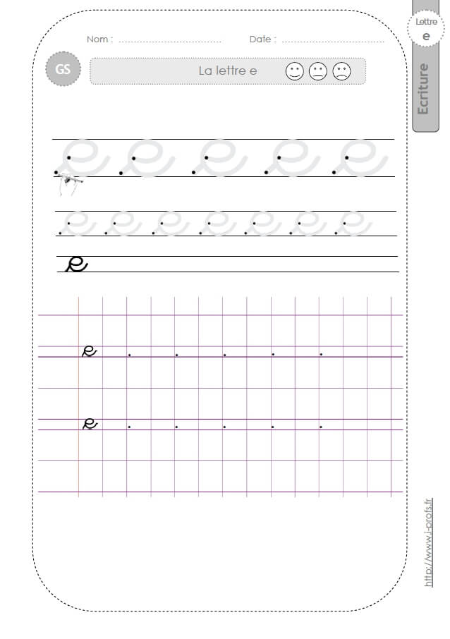 Gs Graphisme Et Ecriture Cursive Fiches Sur Le E