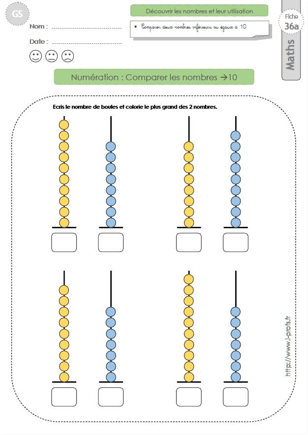 Gs Exercices Mathematiques Comparer Les Nombres Jusqu A 10en Maternelle Grande Section