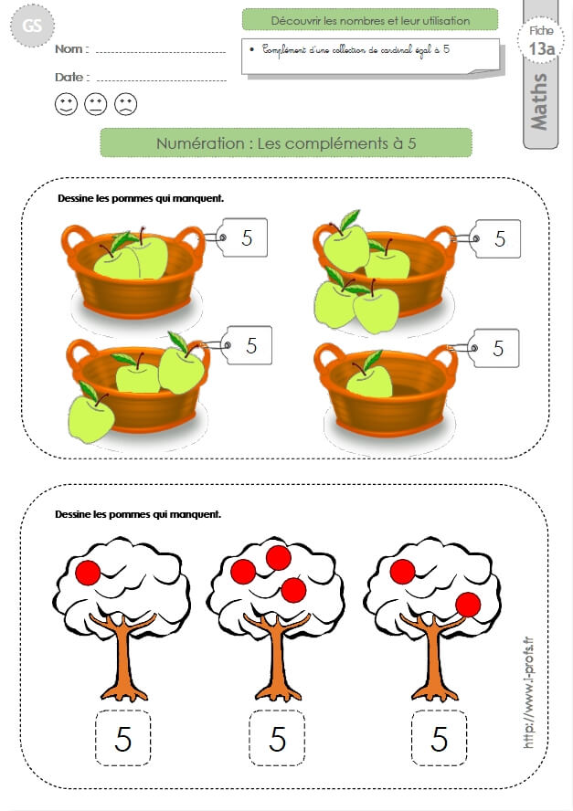 Gs Exercices Mathematiques Les Complements A 5 En Maternelle Grande Section