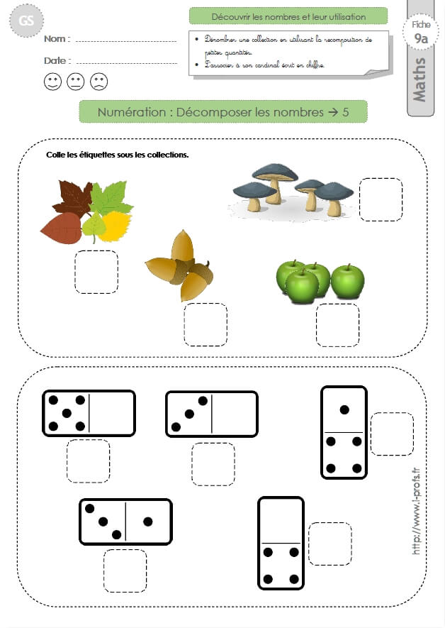 Gs Exercices Mathematiques Decomposer Les Nombres Jusqu A 5 En Maternelle Grande Section