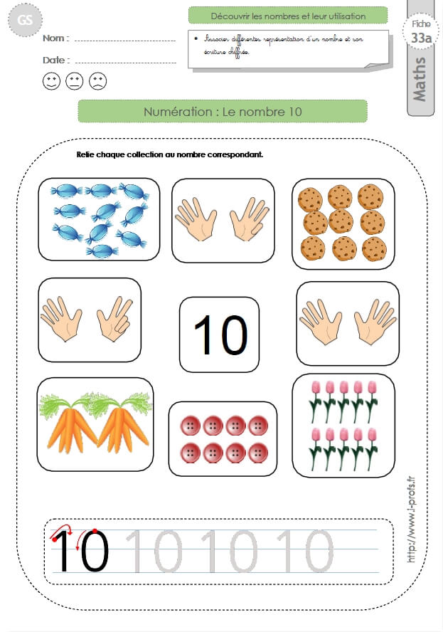 Gs Exercices Mathematiques Le Nombre 10 En Maternelle Grande Section