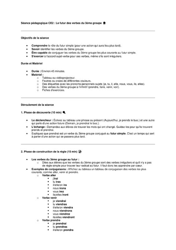 seance ce2futur des verbes du 2ème groupe 