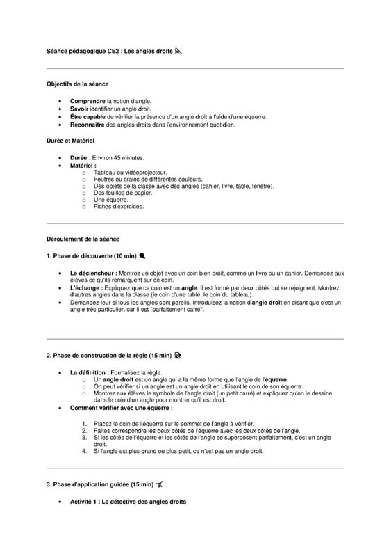 seance ce2 les angles droits