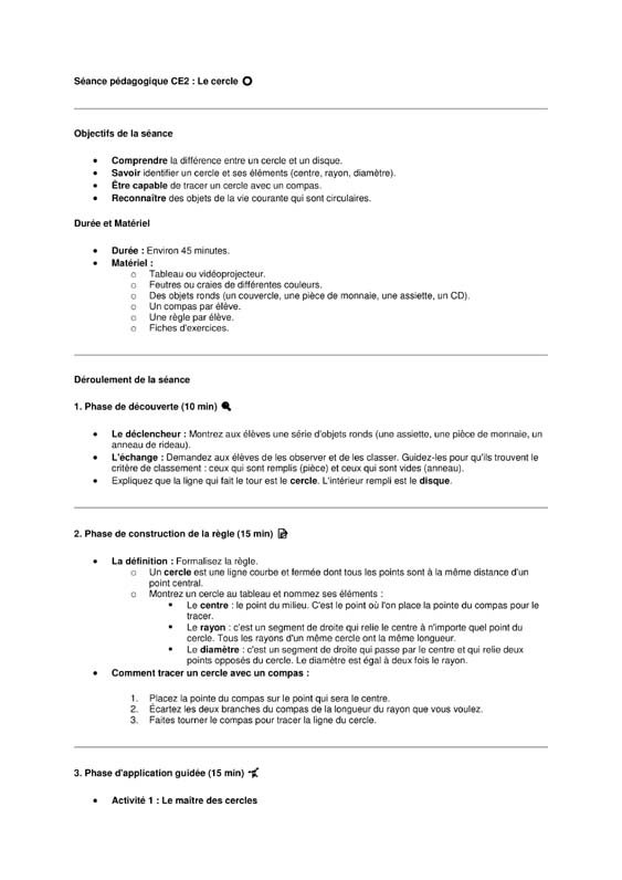 seance ce2 les cercles