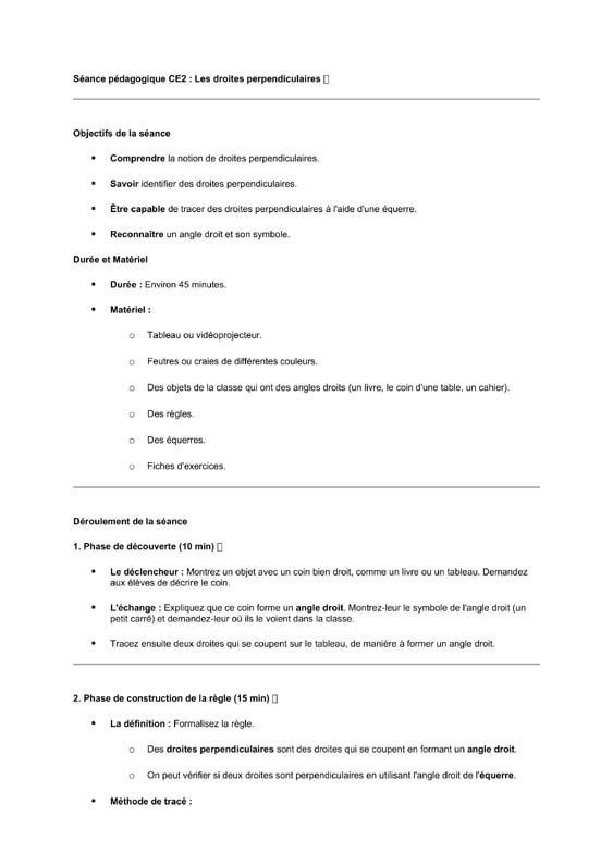 seance ce2 les droites perpendiculaires