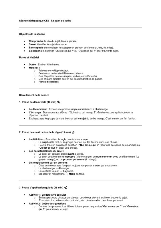 seance ce2 le sujet 