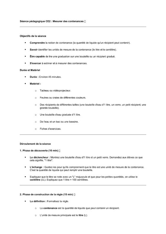 seance ce2 Mesurer des contenances