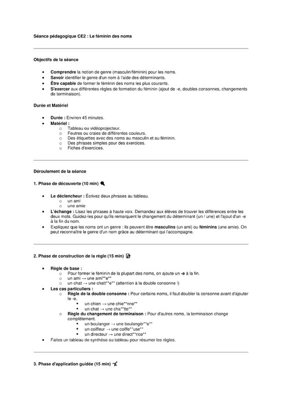 seance ce2 Le féminin des noms 