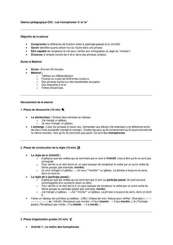 seance ce2  homophones é-er