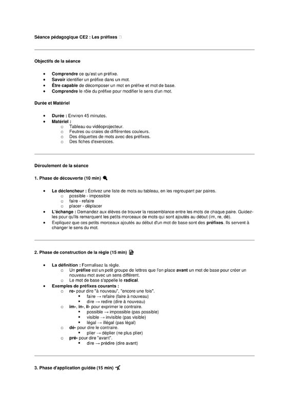 seance ce2 Vocabulaire: les préfixes