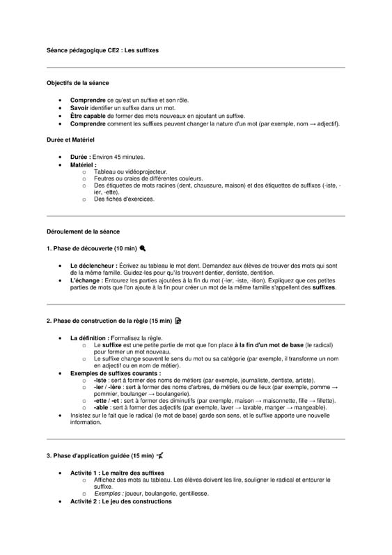 seance ce2 Vocabulaire: les suffixes 