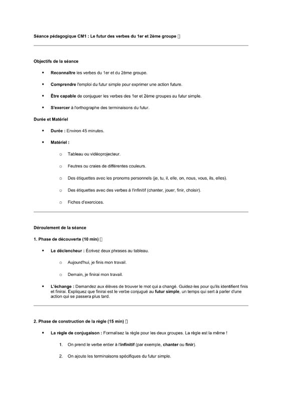 seance cm1 futur des verbes du 1er et 2ème groupe  