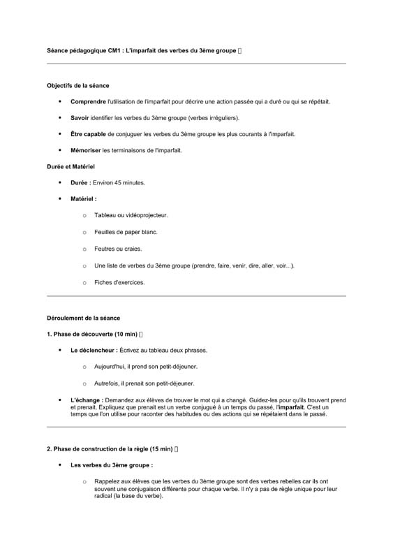 seance cm1 imparfait des verbes du 3ème groupe 