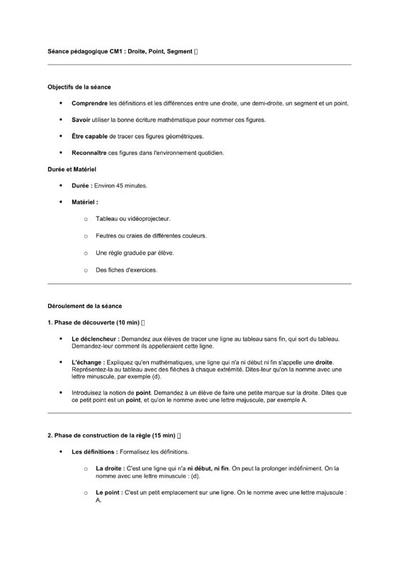 seance cm1 droite segment point 