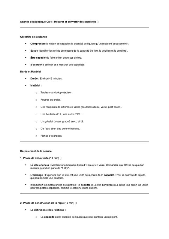 seance cm1 convertir des capacités
