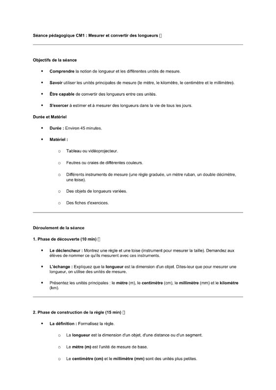 seance cm1 mesurer et convertir des longueurs