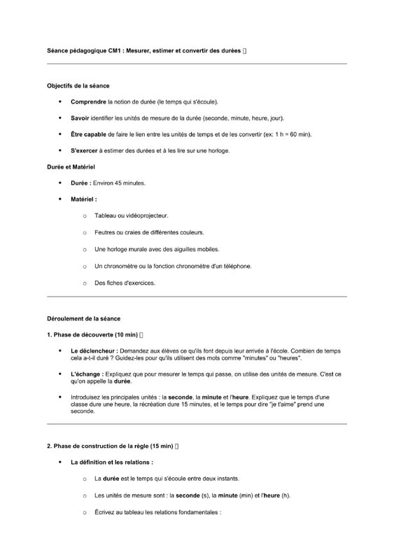 seance cm1 estimer et convertir des durées