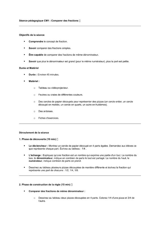 seance cm1 comparer des fractions
