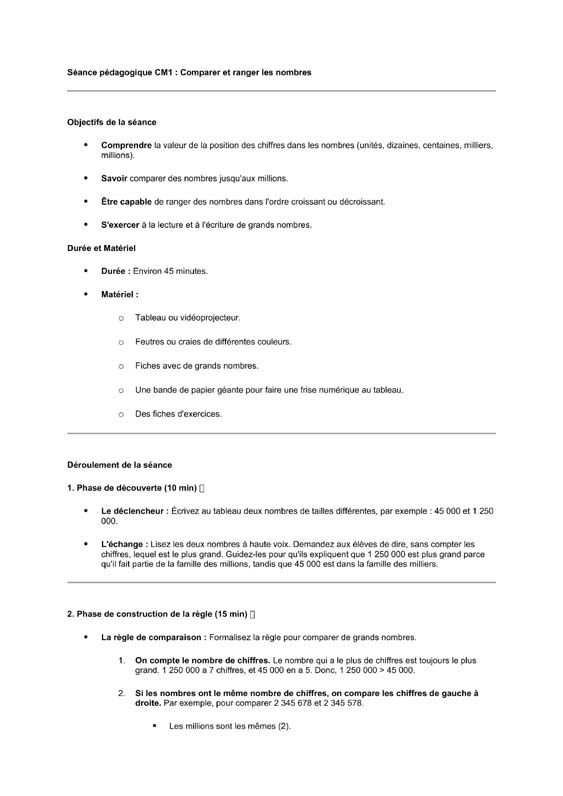 seance cm1 comparer, ranger les nombres