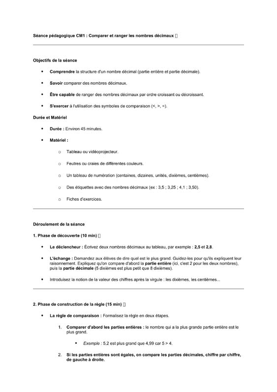 seance cm1 comparer les nombres décimaux