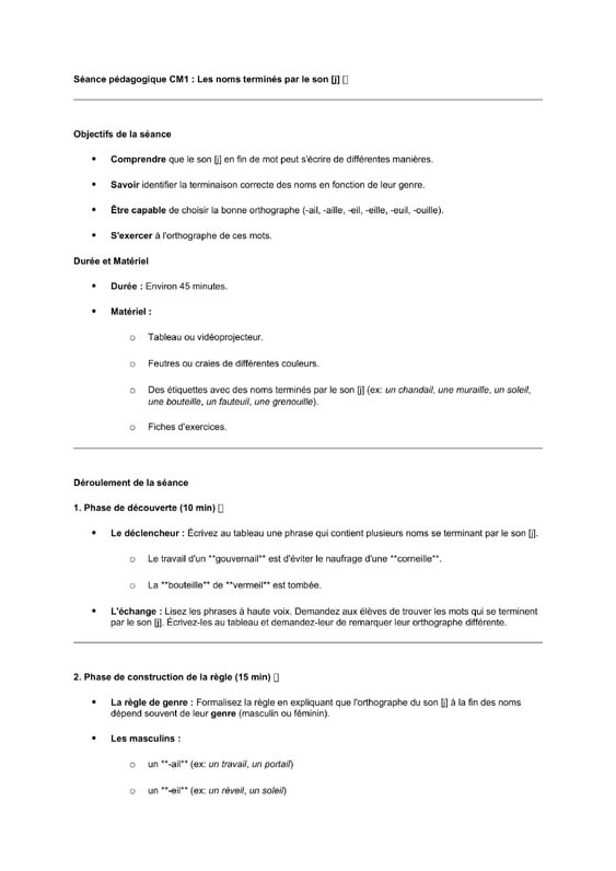 seance cm1 terminaison des noms en [j]