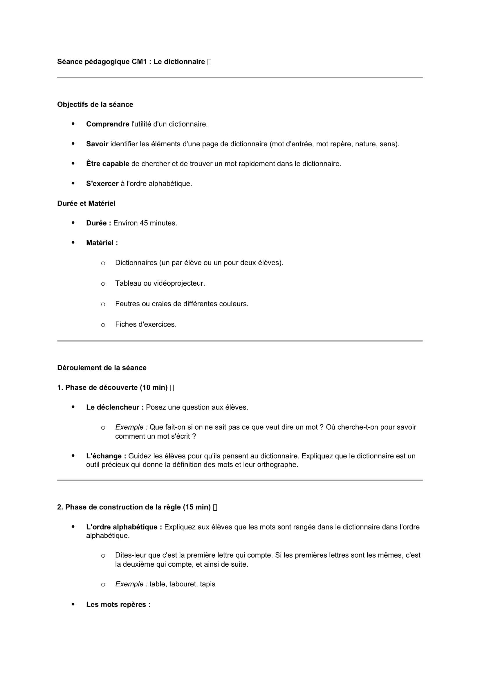 seance cm1 le dictionnaire