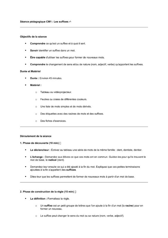 seance cm1 les suffixes